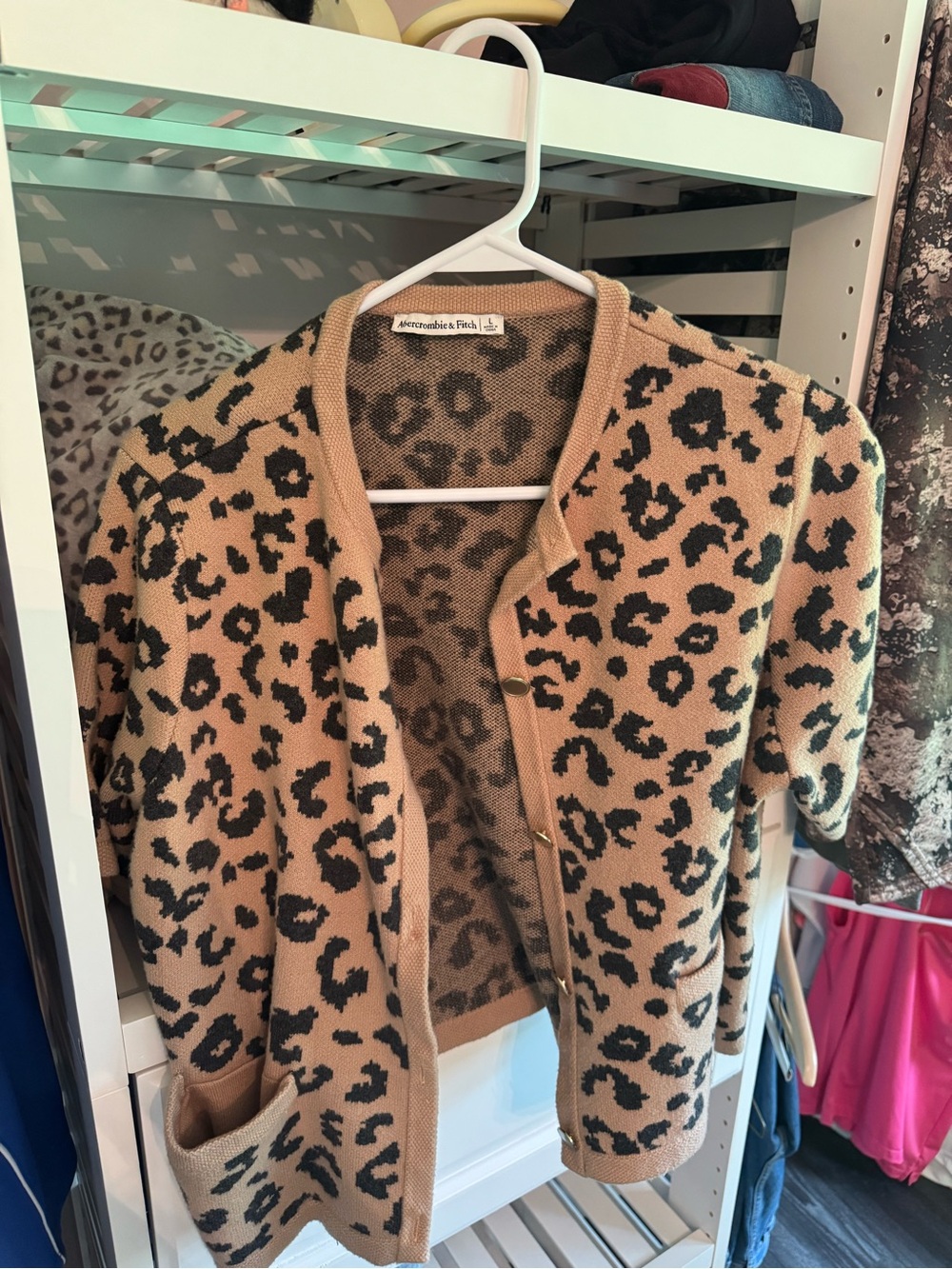 Abercrombie & Fitch Tan and Black Leopard Print Cardigan Blazer